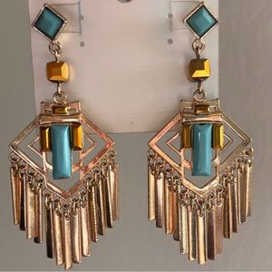 Geometric Gold and Turquoise Earrings